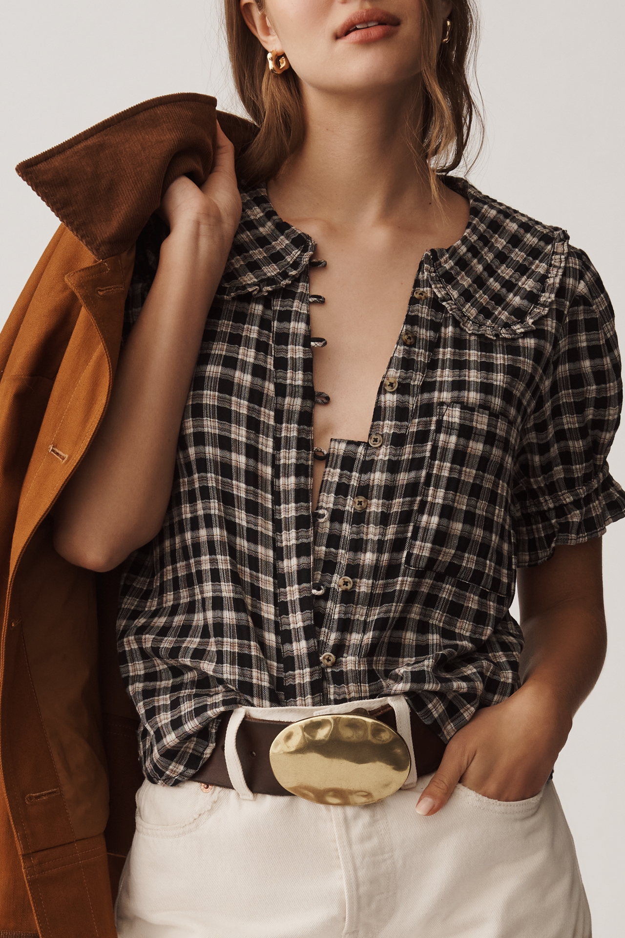 The Keira Plaid Blouse by Pilcro