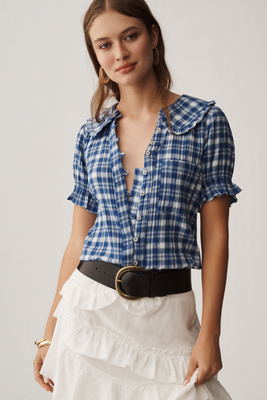 The Keira Plaid Blouse by Pilcro product page