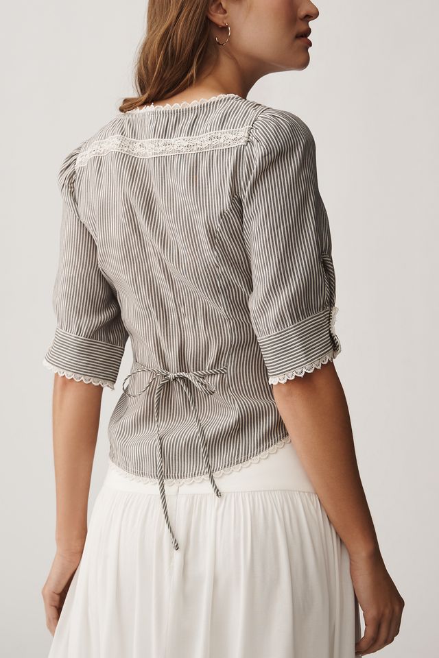 By Anthropologie Short-Sleeve Pintuck Button-Front Blouse #3