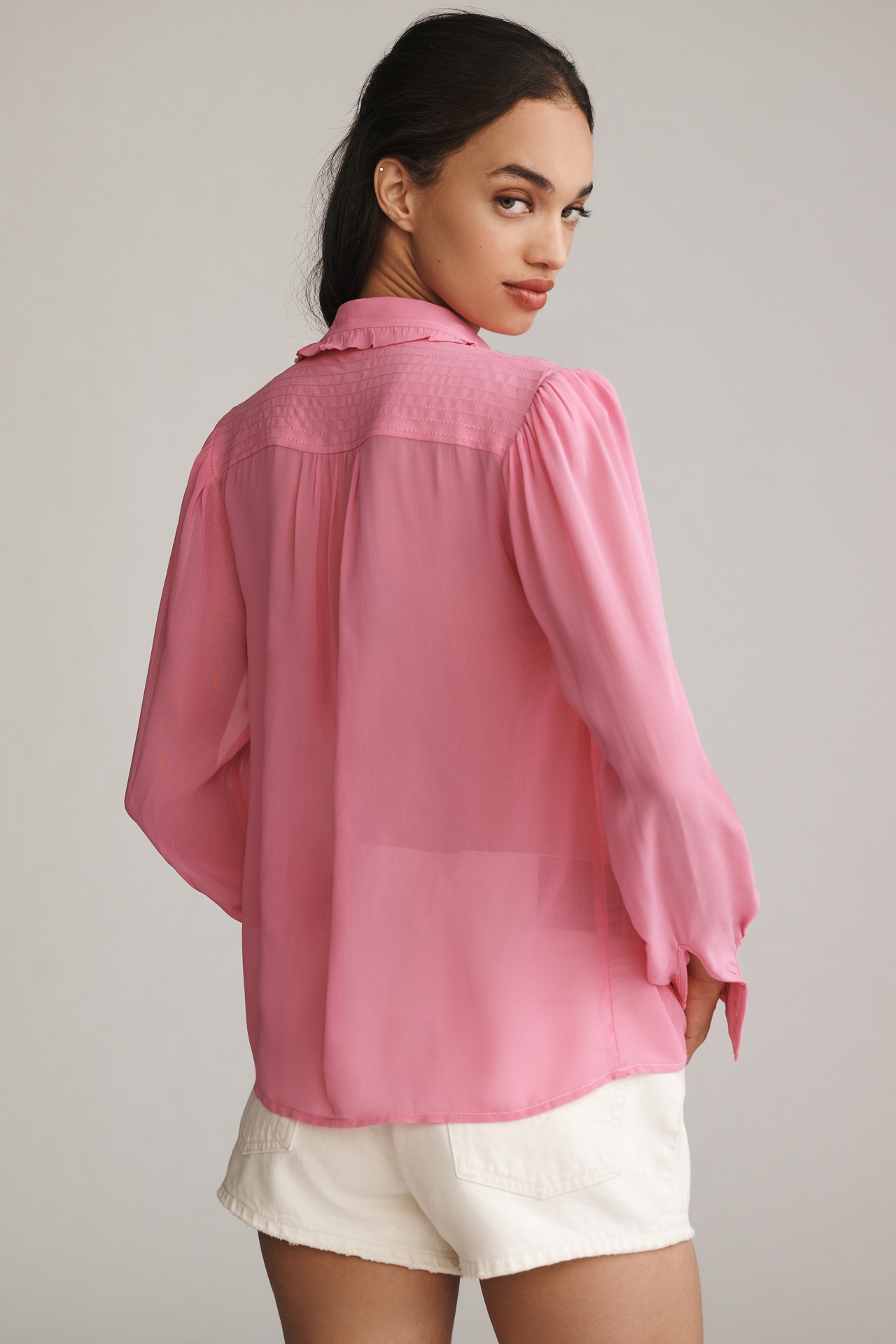 Danielle Kroll x Maeve Sheer Chiffon Buttondown Shirt