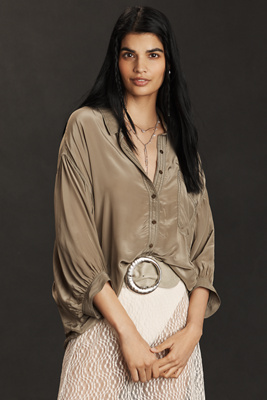 Pilcro Short-Sleeve Silky Buttondown Top