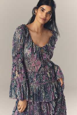 By Anthropologie Long-Sleeve Ruffled Petticoat Blouse