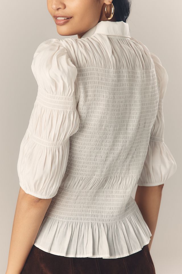 By Anthropologie Smocked Buttondown Top #1