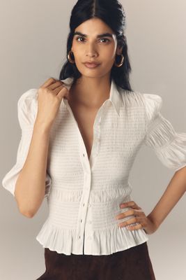 By Anthropologie Smocked Buttondown Top
