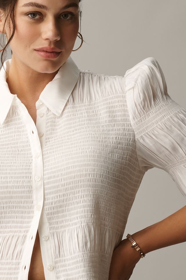 By Anthropologie Smocked Buttondown Top #6