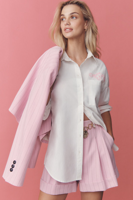 Maeve Embroidered Long-sleeve Buttondown Shirt In White