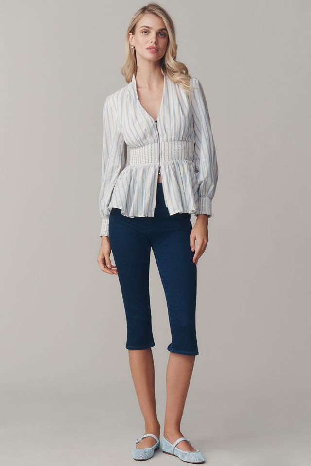 The Tommie Long-Sleeve Smocked Front-Zip Blouse #2
