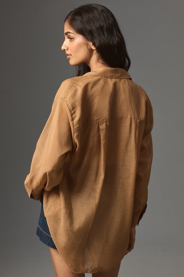 By Anthropologie Long-Sleeve Sheer Buttondown Shirt #1
