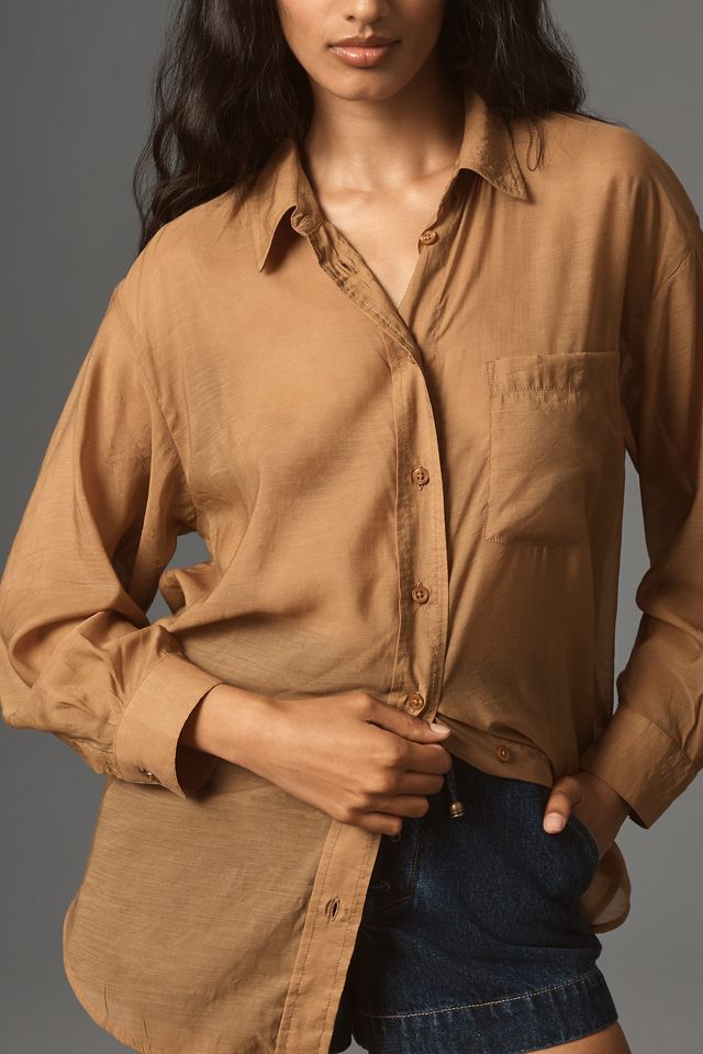 By Anthropologie Long-Sleeve Sheer Buttondown Shirt #3