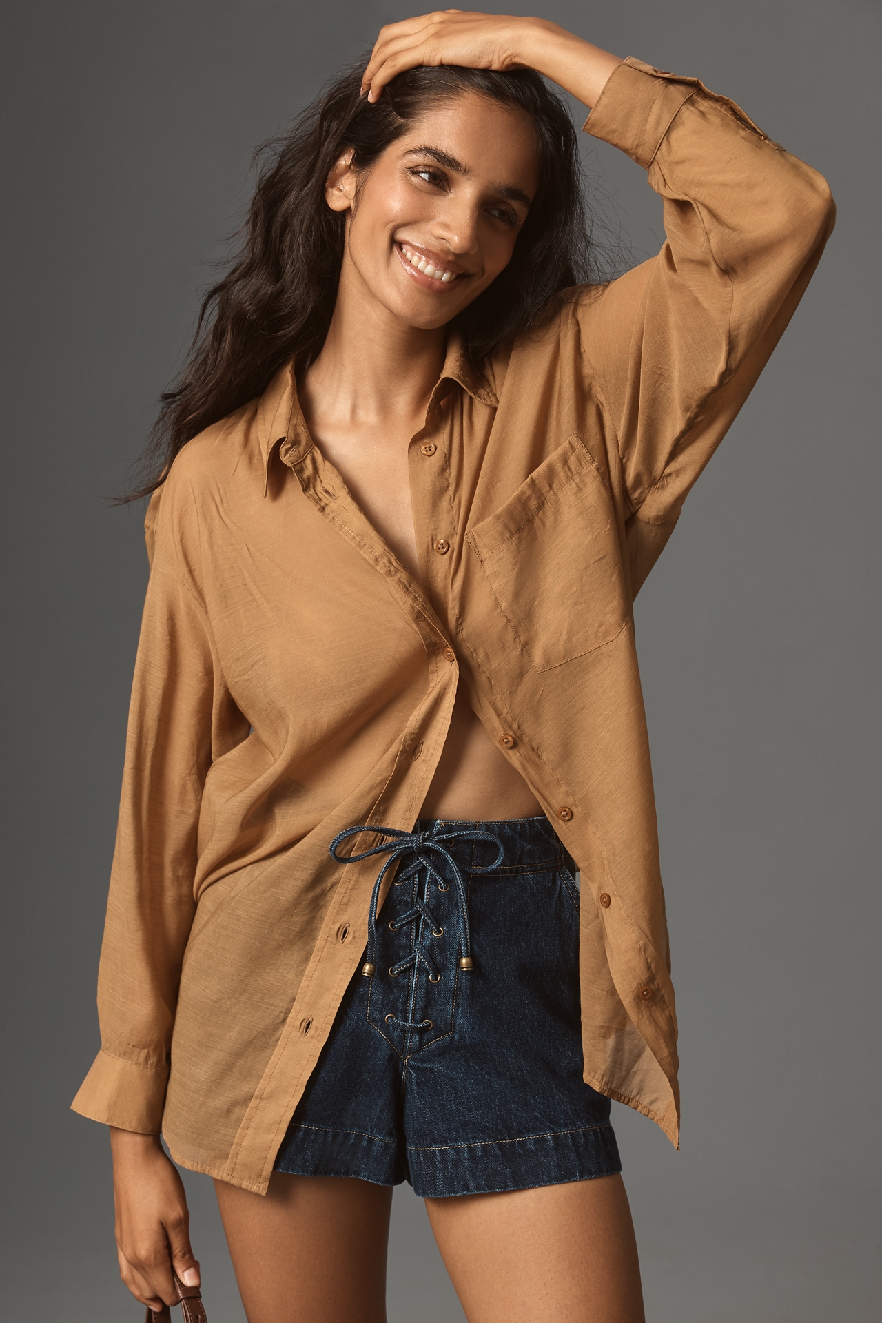 By Anthropologie Long-Sleeve Sheer Buttondown Shirt