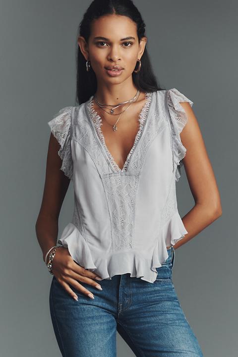 By Anthropologie Lace V-Neck Blouse