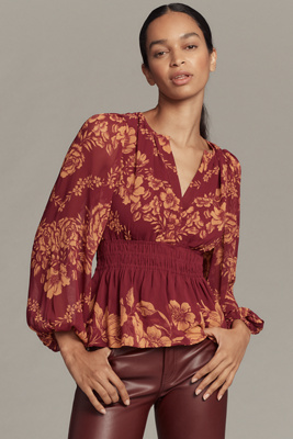 The Somerset Collection By Anthropologie The Somerset Long-sleeve Blouse In Gold