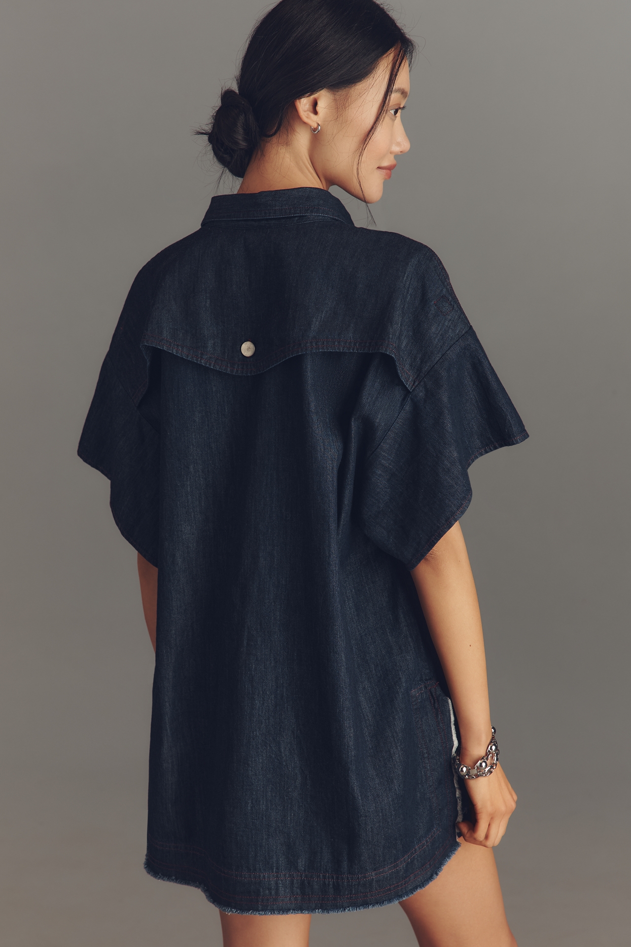 Pilcro Rinsed Denim Popover Top