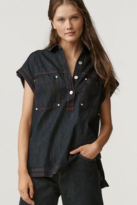 Pilcro Rinsed Denim Popover Top