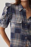 The Ozzi Plaid Ruffle-Sleeve Buttondown Shirt by Pilcro