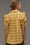 The Ozzi Plaid Ruffle-Sleeve Buttondown Shirt by Pilcro
