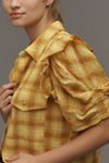 The Ozzi Plaid Ruffle-Sleeve Buttondown Shirt by Pilcro