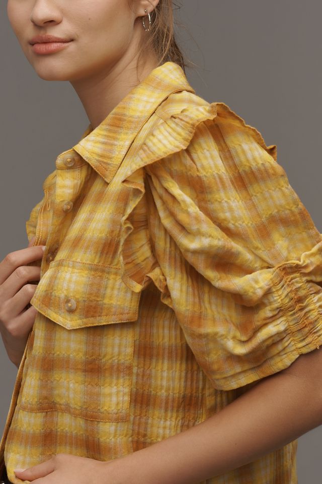 The Ozzi Plaid Ruffle-Sleeve Buttondown Shirt by Pilcro #4