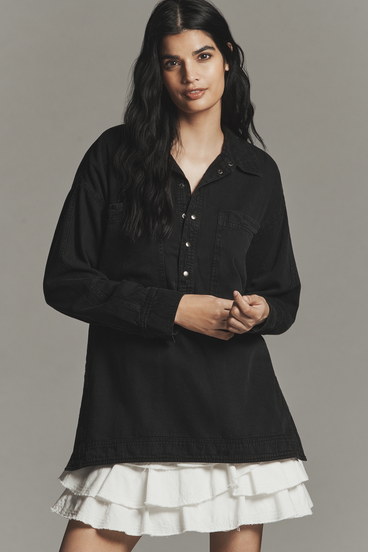 Pilcro Long-Sleeve Oversized Washed Henley Top