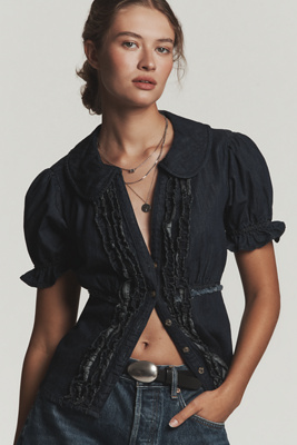 The Keira Denim Waisted Blouse by Pilcro