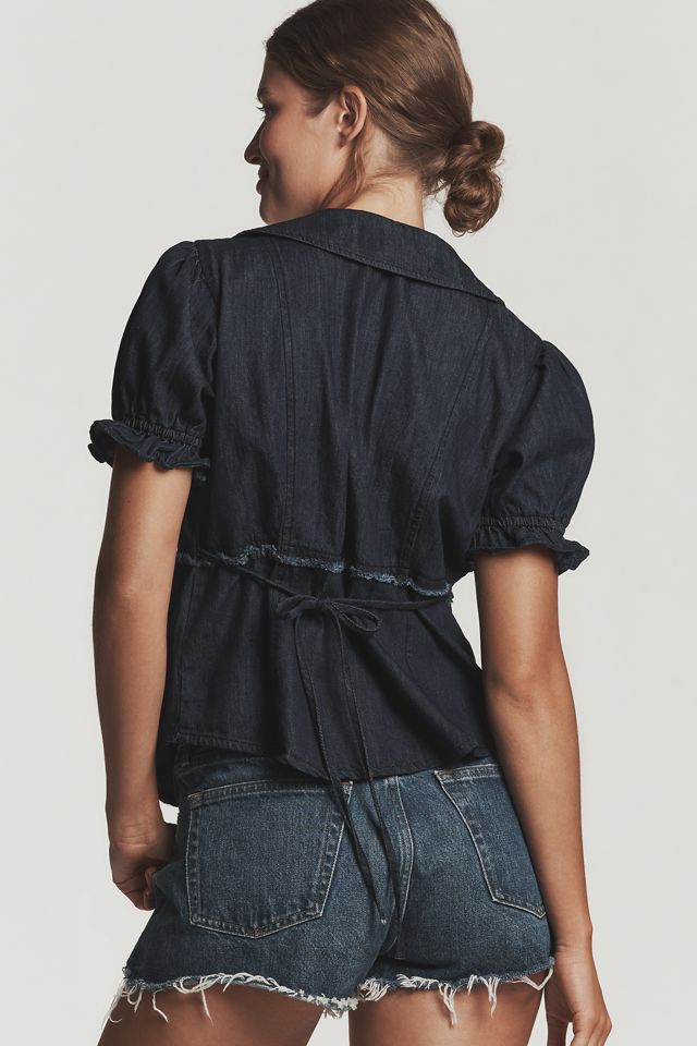The Keira Denim Waisted Blouse by Pilcro #1