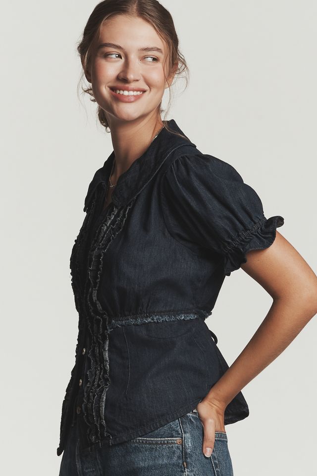 The Keira Denim Waisted Blouse by Pilcro #3