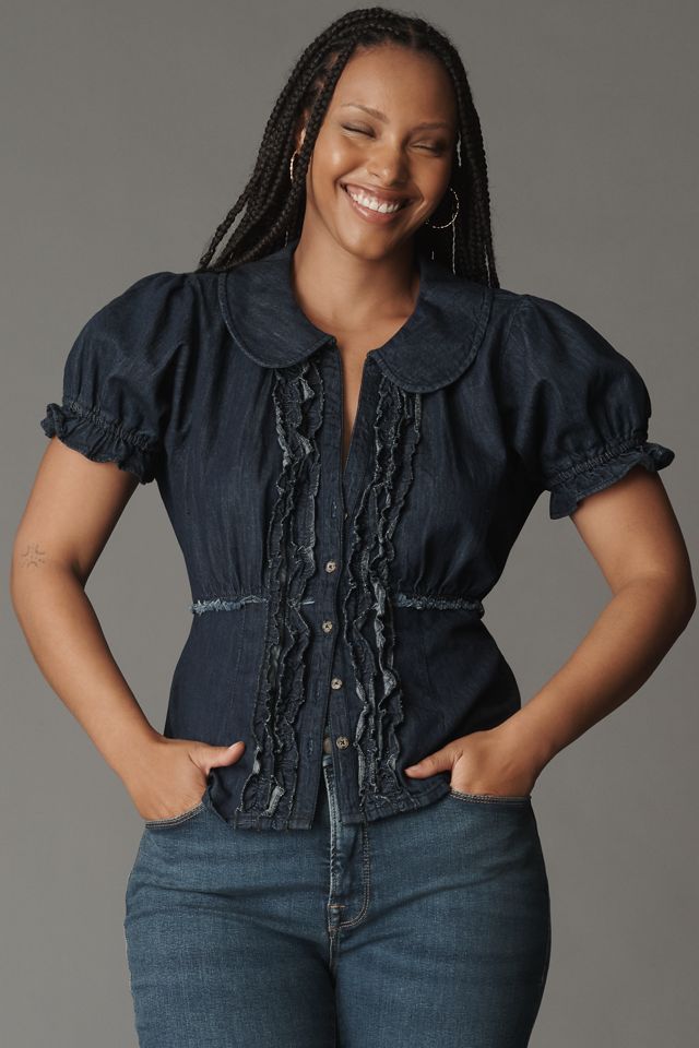 The Keira Denim Waisted Blouse by Pilcro #4