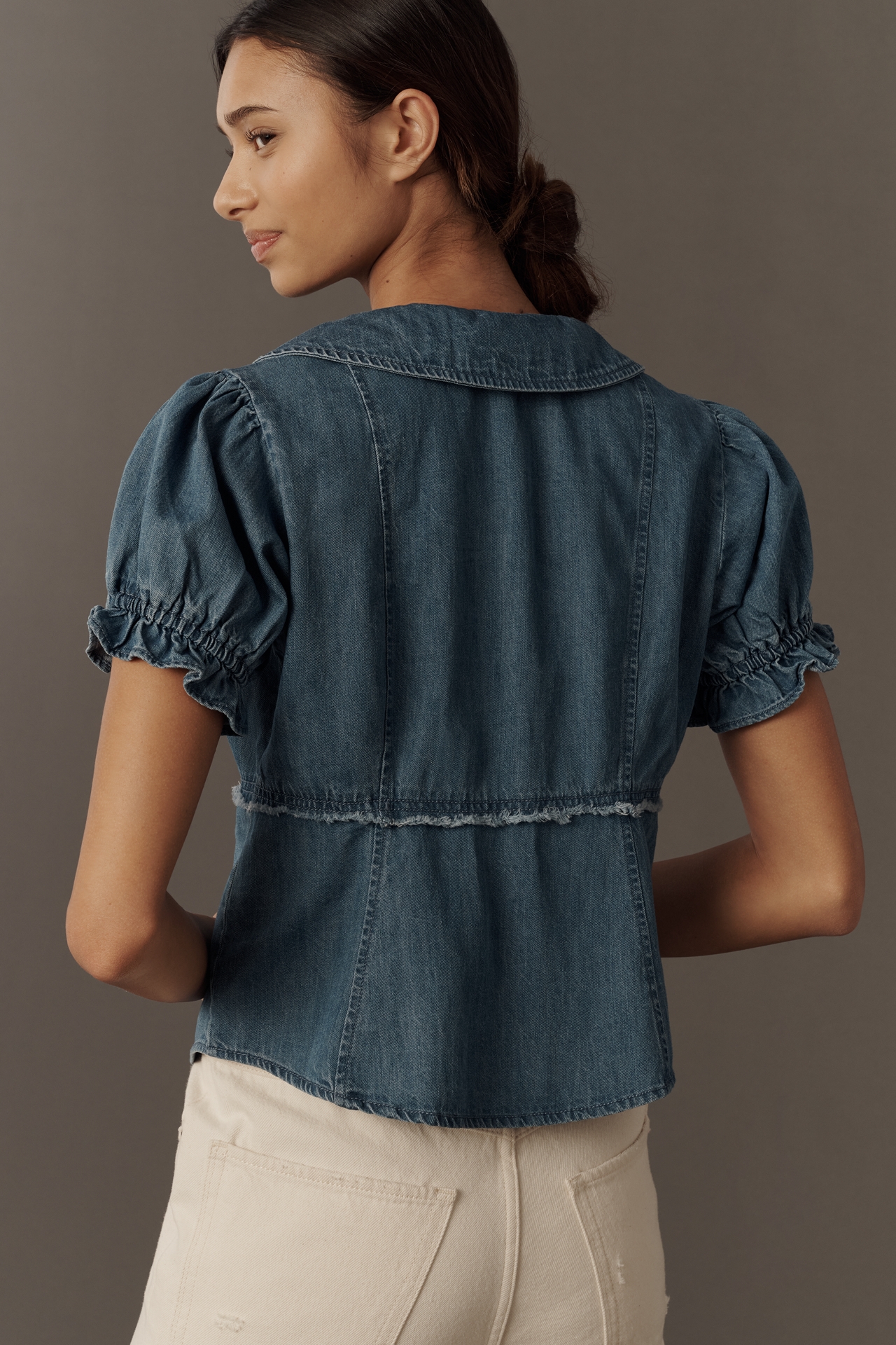 The Keira Denim Waisted Blouse by Pilcro