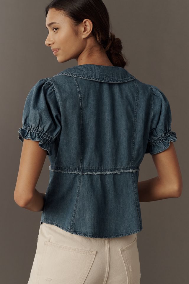 Pilcro Keira Denim Waisted Blouse | Anthropologie