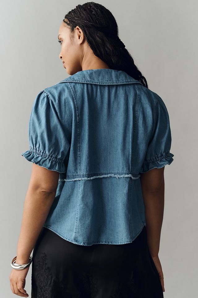 Pilcro Keira Denim Waisted Blouse | Anthropologie