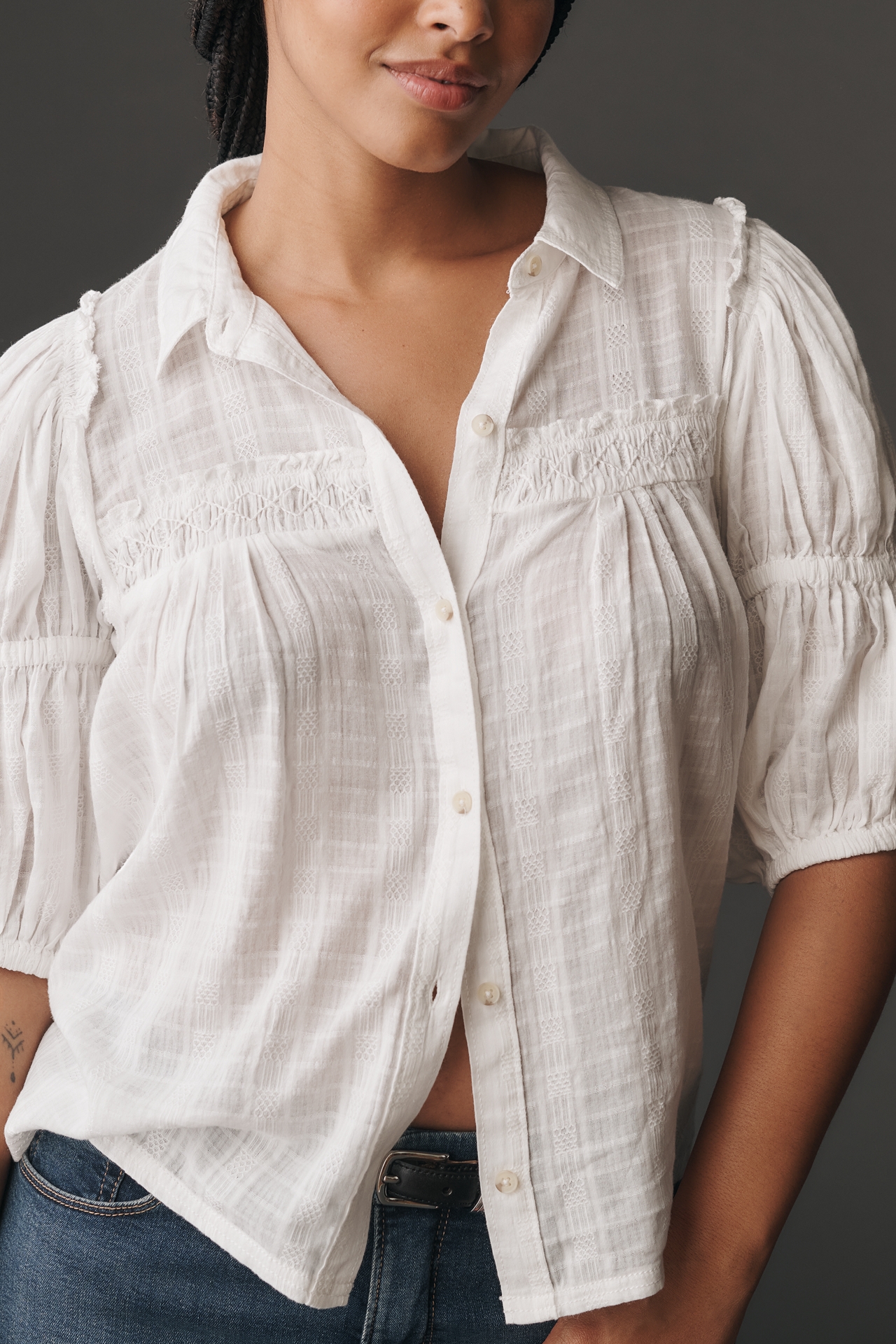 Pilcro Puff-Sleeve Swing Blouse