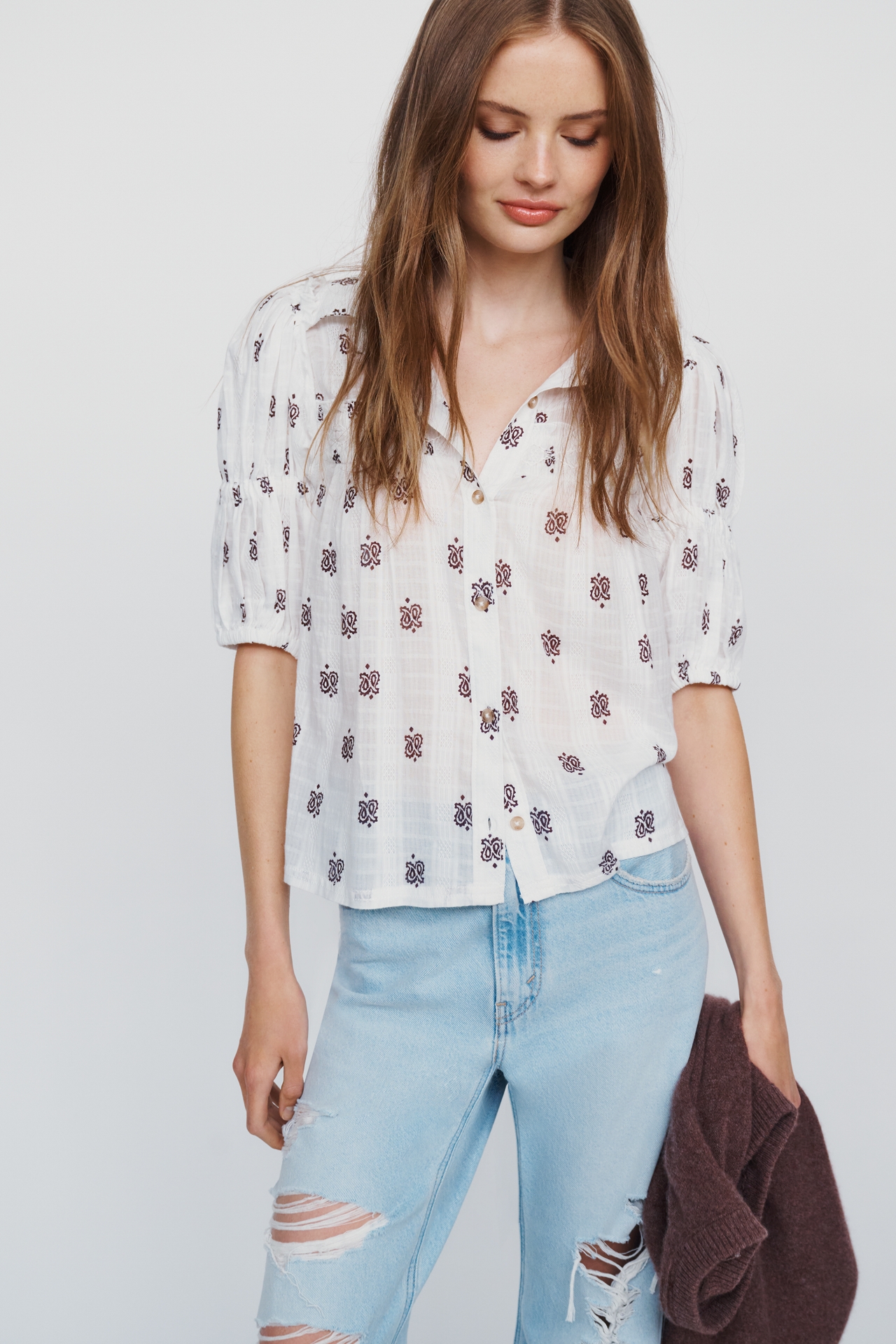 Everlyn Puff-Sleeve Swing Blouse by Pilcro