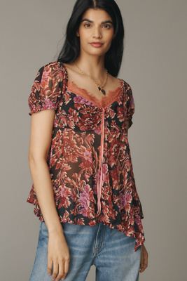 By Anthropologie Ruffled Asymmetric Sweetheart Top In Multi