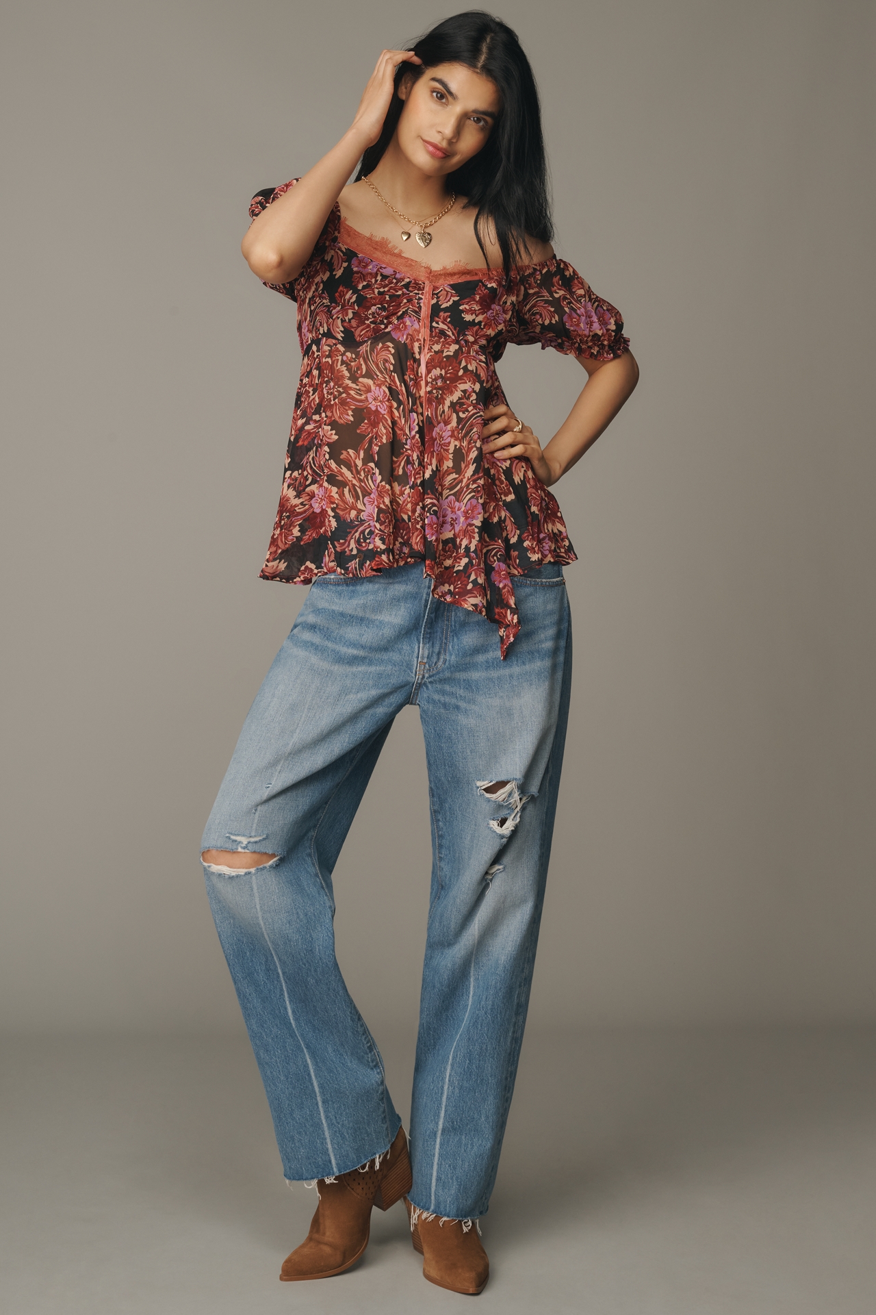 By Anthropologie Ruffled Asymmetric Sweetheart Top