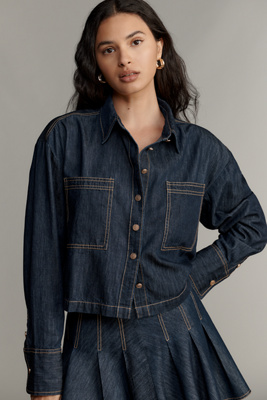 Maeve Long-Sleeve Crop Denim Buttondown Shirt