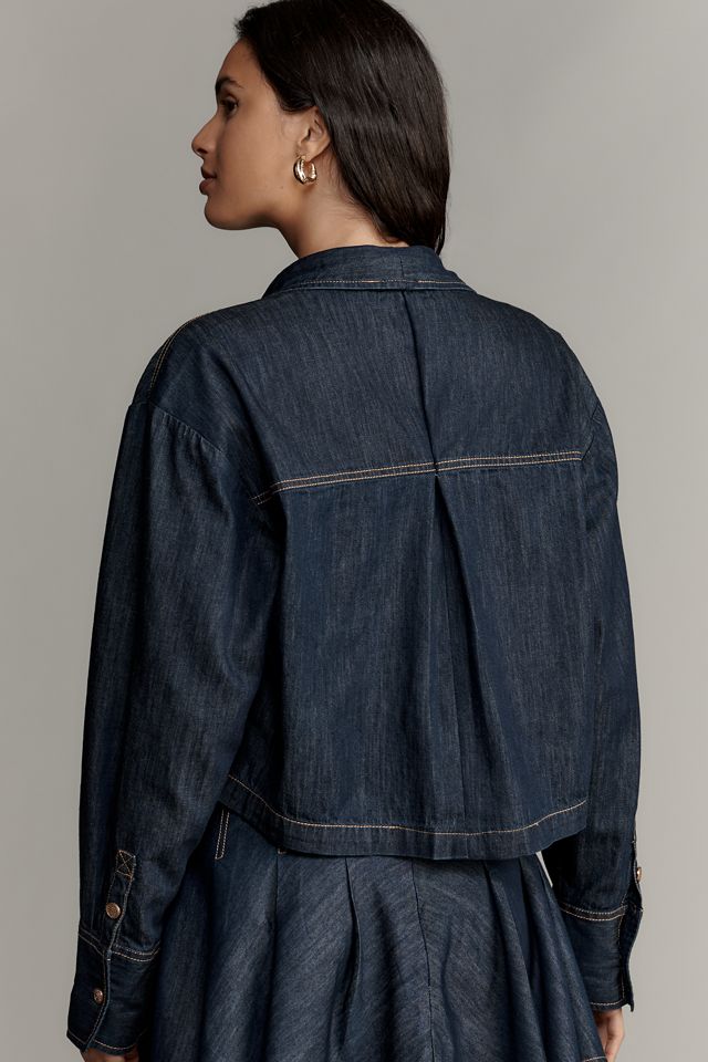 Maeve Long-Sleeve Crop Denim Buttondown Shirt #2