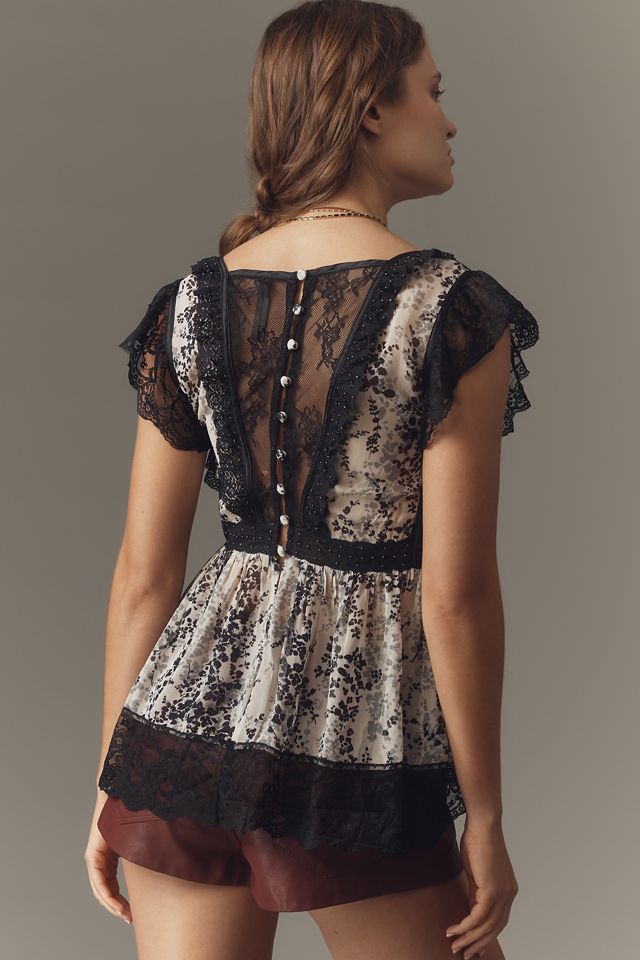 By Anthropologie Lace & Faux-Leather Top #2
