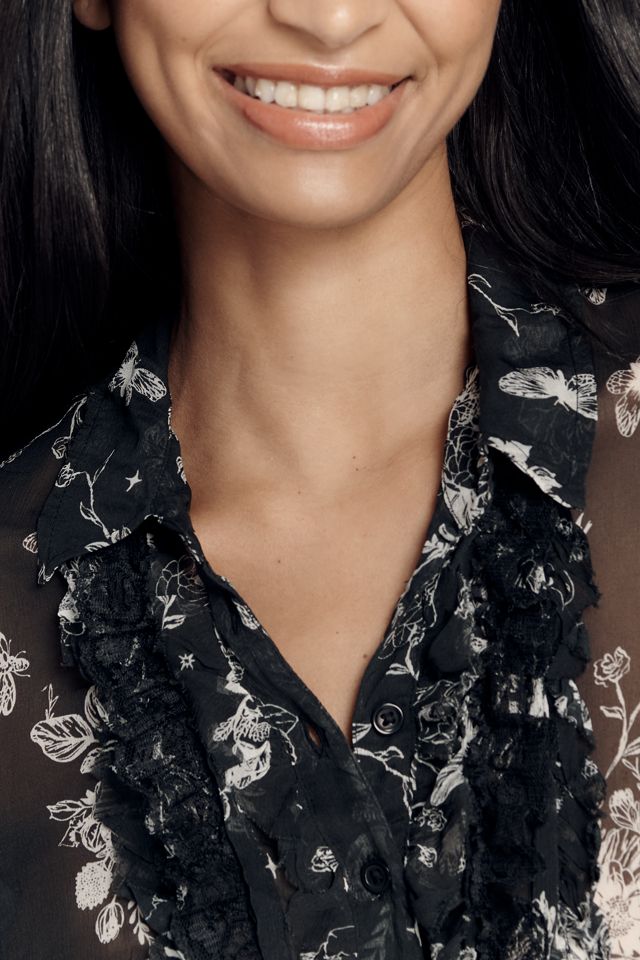 By Anthropologie Sheer Buttondown Lace Blouse #3