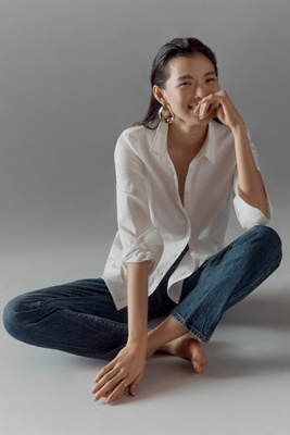 Maeve Slim Buttondown Shirt In White