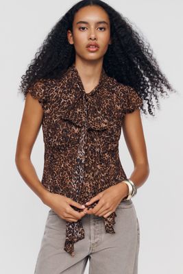 By Anthropologie Sheer Tie-Neck Blouse