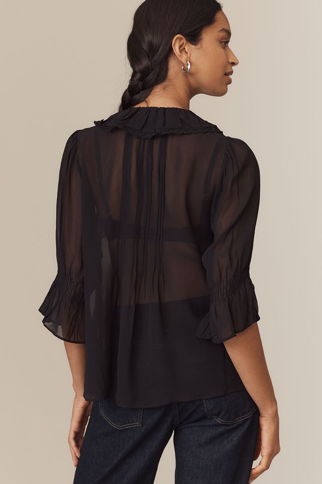 By Anthropologie Sheer Ruffle Blouse #1