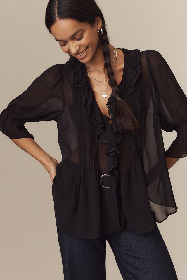 By Anthropologie Sheer Ruffle Blouse #2