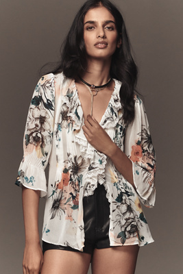 By Anthropologie Sheer Ruffle Blouse In Multi