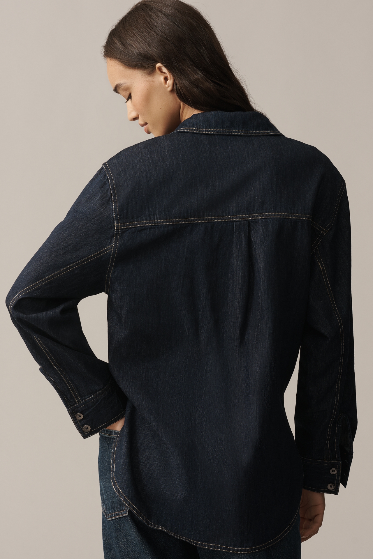 Pilcro Denim Ruffle Buttondown Tunic