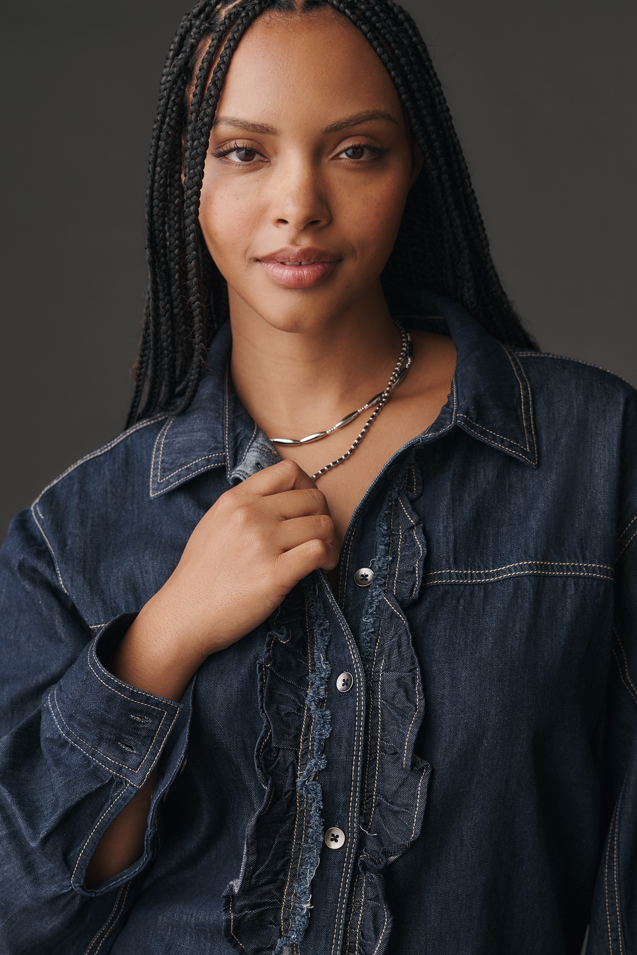 Pilcro Denim Ruffle Buttondown Tunic