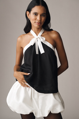 Maeve Halter Bow Blouse In Black
