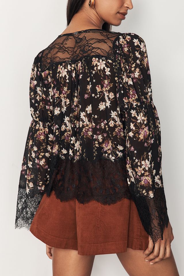 By Anthropologie Sheer Ruffled Lace Blouse