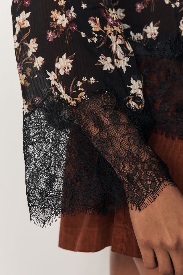 By Anthropologie Sheer Ruffled Lace Blouse