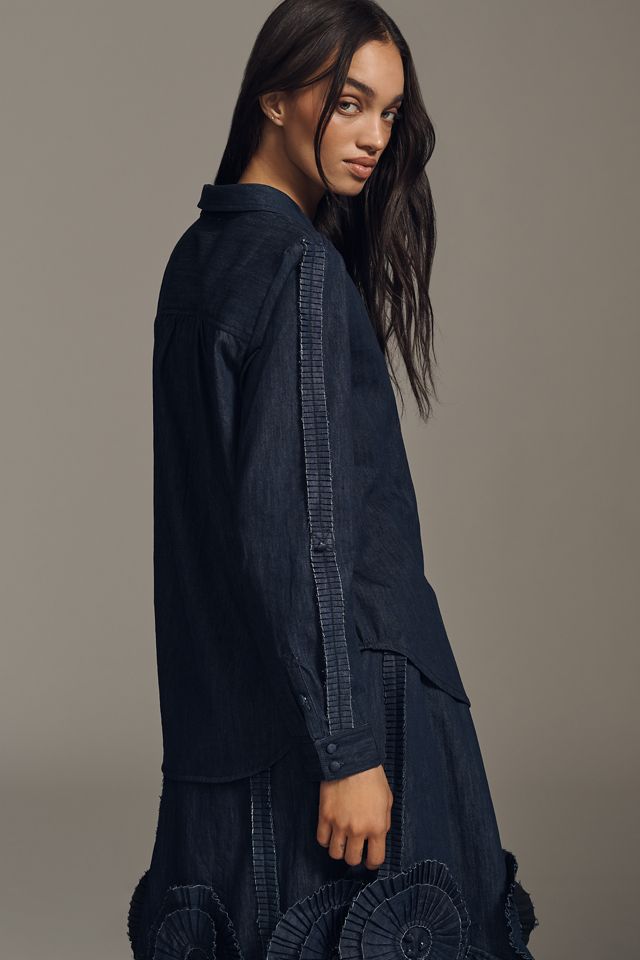 Pilcro Long-Sleeve Rosette Denim Buttondown Shirt #1