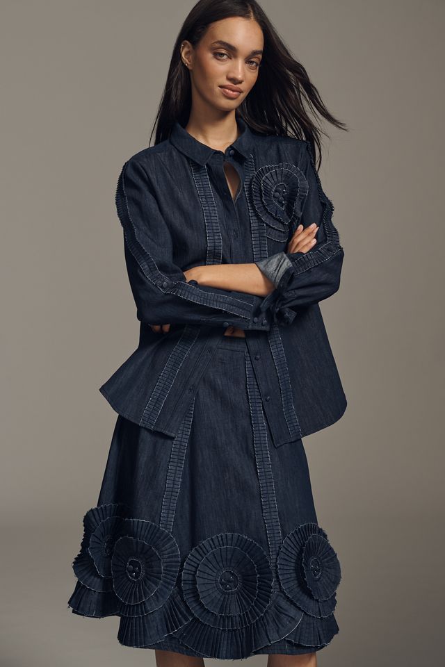 Pilcro Long-Sleeve Rosette Denim Buttondown Shirt #2